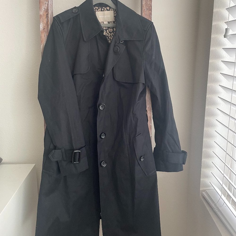 Banana Republic Black Mid-Length Trench Coat